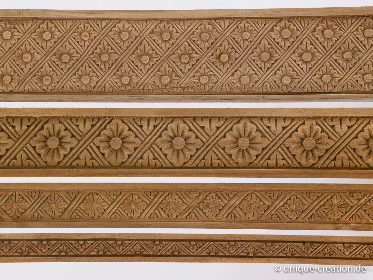 Handcarved wood strips made from teak and other hardwood