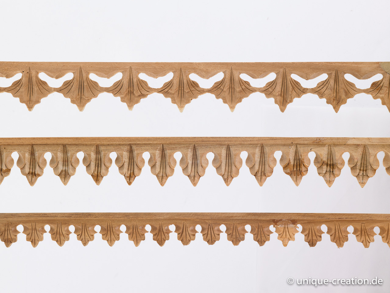 Handcarved wood strips made from teak and other hardwood